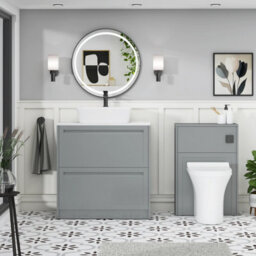 Royal Bathrooms Royal Bathroom Elmore 800mm Matt Pebble Grey Freestanding Countertop Bathroom Vanity Unit 2 Drawer With Cube Basin - thumbnail 5
