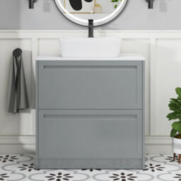 Royal Bathrooms Royal Bathroom Elmore 800mm Matt Pebble Grey Freestanding Countertop Bathroom Vanity Unit 2 Drawer With Cube Basin - thumbnail 4