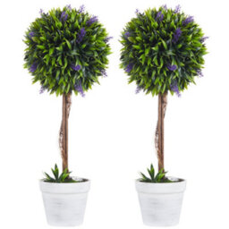 Homcom Set Of 2 Potted Artificial Plants Ball Tree With Lavender Flowers, 60Cm - thumbnail 2