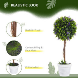 Homcom Set Of 2 Potted Artificial Plants Ball Tree With Lavender Flowers, 60Cm - thumbnail 4