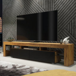 Nova Tv Unit 200Cm Dark Oak And Black Matt Doors With Led Lighting - Creative Furniture - thumbnail 8