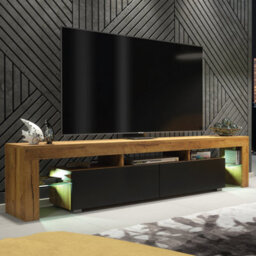 Nova Tv Unit 200Cm Dark Oak And Black Matt Doors With Led Lighting - Creative Furniture - thumbnail 5