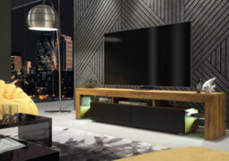 Nova Tv Unit 200Cm Dark Oak And Black Matt Doors With Led Lighting - Creative Furniture - thumbnail 2