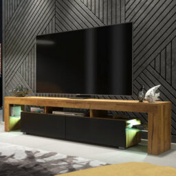 Nova Tv Unit 200Cm Dark Oak And Black Matt Doors With Led Lighting - Creative Furniture - thumbnail 1