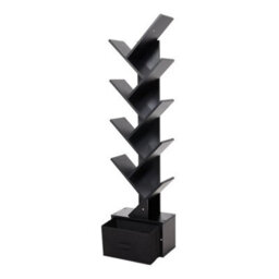 Black With Drawer Wooden Bookshelf Display Bookcase Tree Shaped Storage - thumbnail 1