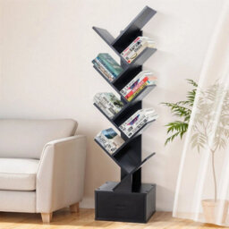 Black With Drawer Wooden Bookshelf Display Bookcase Tree Shaped Storage - thumbnail 5
