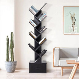 Black With Drawer Wooden Bookshelf Display Bookcase Tree Shaped Storage - thumbnail 4
