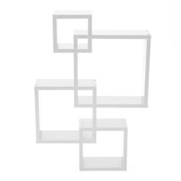 Living And Home White Floating 4 Cube Intersecting Wooden Shelves Wooden Wall Mount Square Shelf - thumbnail 4