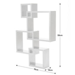 Living And Home White Floating 4 Cube Intersecting Wooden Shelves Wooden Wall Mount Square Shelf - thumbnail 5