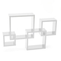Living And Home White Floating 4 Cube Intersecting Wooden Shelves Wooden Wall Mount Square Shelf - thumbnail 3