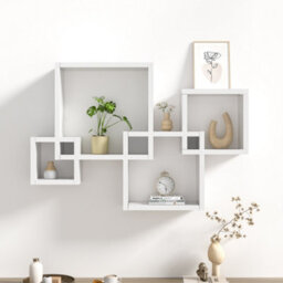 Living And Home White Floating 4 Cube Intersecting Wooden Shelves Wooden Wall Mount Square Shelf - thumbnail 2