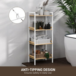 Homcom 4-Tier Bamboo Bathroom Shelf With Adjustable Rack, Natural, White - thumbnail 6