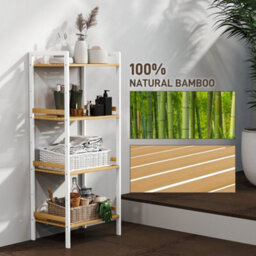 Homcom 4-Tier Bamboo Bathroom Shelf With Adjustable Rack, Natural, White - thumbnail 7