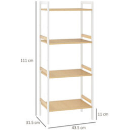 Homcom 4-Tier Bamboo Bathroom Shelf With Adjustable Rack, Natural, White - thumbnail 3