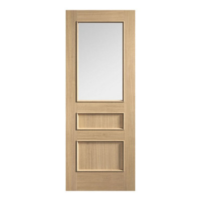 Lpd Toledo Clear Glazed Modern Light Brown White Oak Veneer Internal Oak & Particleboard Door, (H)2040mm (W)726mm (T)40mm