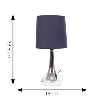 Valuelights Teardrop Pair Of Chrome Touch Table Lamps With Navy Shade And Bulbs - image 1