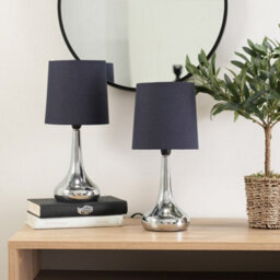 Valuelights Teardrop Pair Of Chrome Touch Table Lamps With Navy Shade And Bulbs - thumbnail 3