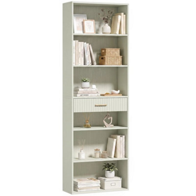 Tall Bookcase With Cubes, 7 Tier Bookshelf With Drawer, Light Green - image 1