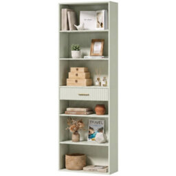 Tall Bookcase With Cubes, 7 Tier Bookshelf With Drawer, Light Green - thumbnail 4