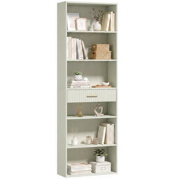 Tall Bookcase With Cubes, 7 Tier Bookshelf With Drawer, Light Green - thumbnail 1