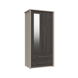 Burlington 2 Door Combi Robe With Mirror - Fired Earth And Anthracite Larch On Express Delivery And Ready Assembled - thumbnail 2