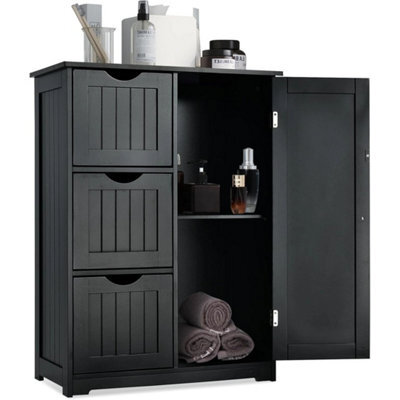 Bathroom Floor Cabinet With 3 Drawers Black Freestanding - image 1