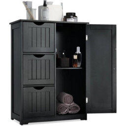 Bathroom Floor Cabinet With 3 Drawers Black Freestanding - thumbnail 1