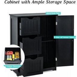 Bathroom Floor Cabinet With 3 Drawers Black Freestanding - thumbnail 3