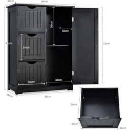 Bathroom Floor Cabinet With 3 Drawers Black Freestanding - thumbnail 2