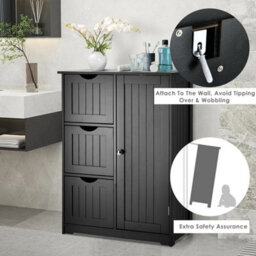 Bathroom Floor Cabinet With 3 Drawers Black Freestanding - thumbnail 5