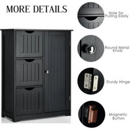 Bathroom Floor Cabinet With 3 Drawers Black Freestanding - thumbnail 4