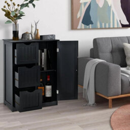 Bathroom Floor Cabinet With 3 Drawers Black Freestanding - thumbnail 7