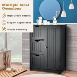 Bathroom Floor Cabinet With 3 Drawers Black Freestanding - thumbnail 6