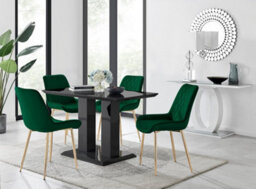 Furniturebox Imperia 4 Modern Black High Gloss Dining Table And 4 Green Pesaro Gold Leg Chairs