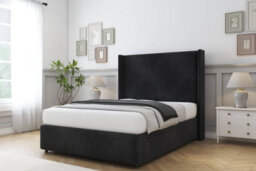 "Sloomy Stratford Black Naples Divan Bed No Drawers With 54"" Wingback Headboard & 12"" Footboard 4' Small Double" - thumbnail 3