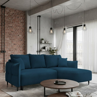 Sycylia Modern Corner Sofa Bed With Sleeping Function Pine Wood Frame Chipboard Structure 244X165Cm Blue Right - image 1