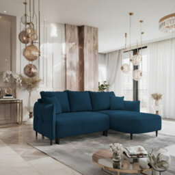 Sycylia Modern Corner Sofa Bed With Sleeping Function Pine Wood Frame Chipboard Structure 244X165Cm Blue Right - thumbnail 2