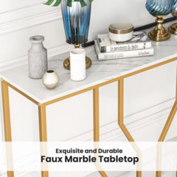 Costway Modern Console Table 110Cm Faux Marble Narrow Entryway Hallway Table Accent Desk - thumbnail 7