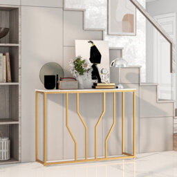 Costway Modern Console Table 110Cm Faux Marble Narrow Entryway Hallway Table Accent Desk - thumbnail 5