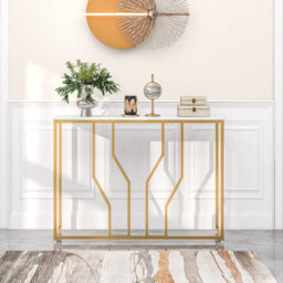 Costway Modern Console Table 110Cm Faux Marble Narrow Entryway Hallway Table Accent Desk - thumbnail 6