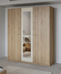 Arte Stylish Oak & Beige Vertina 19 Hinged Door Wardrobe W1790mm H2150mm D590mm - Mirrored Door, Ample Storage - thumbnail 3