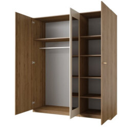 Arte Stylish Oak & Beige Vertina 19 Hinged Door Wardrobe W1790mm H2150mm D590mm - Mirrored Door, Ample Storage - thumbnail 2