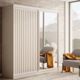 Delia 180 White Sliding Door Wardrobe Modern Design With Mirror And Decorative Slats - thumbnail 2