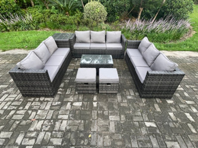 Fimous Outdoor Lounge Sofa Set Wicker Pe Rattan Garden Furniture Set With Oblong Coffee Table Side Table 2 Small Footstools - image 1