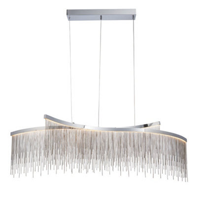 Luminosa Lighting Luminosa Orphelia Led Curve Twin Bar Pendant Light Fine Silver Chain Waterfall Effect Polished Chrome, Warm White - image 1