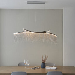 Luminosa Lighting Luminosa Orphelia Led Curve Twin Bar Pendant Light Fine Silver Chain Waterfall Effect Polished Chrome, Warm White - thumbnail 3