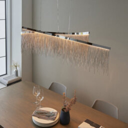 Luminosa Lighting Luminosa Orphelia Led Curve Twin Bar Pendant Light Fine Silver Chain Waterfall Effect Polished Chrome, Warm White - thumbnail 4