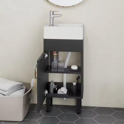Bathroom Vanity Cabinet In Black With Sink Door And Two Hooks Faucet Not Included - image 1