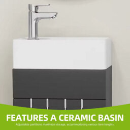 Bathroom Vanity Cabinet In Black With Sink Door And Two Hooks Faucet Not Included - thumbnail 4