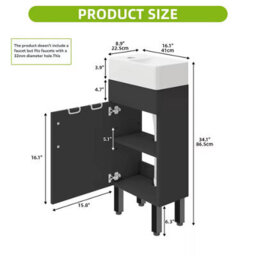Bathroom Vanity Cabinet In Black With Sink Door And Two Hooks Faucet Not Included - thumbnail 2